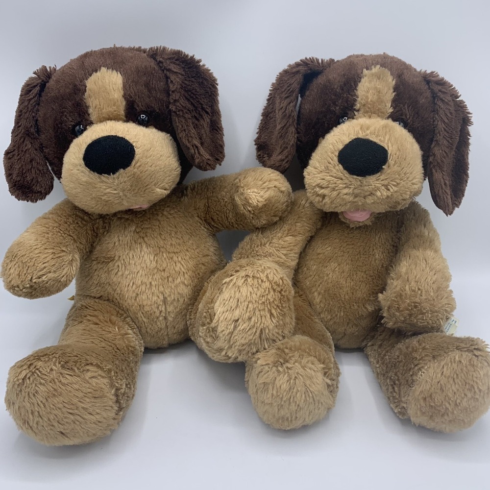 Lot Of 2 Build a Bear Super Soft Tan and Brown Puppy Dog Plush - 13"